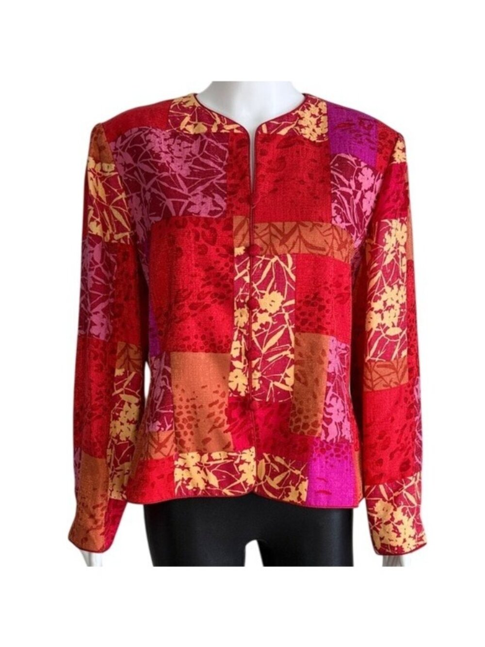 Adrianna Papell 100% Silk Patchwork Print Jacket – Size L